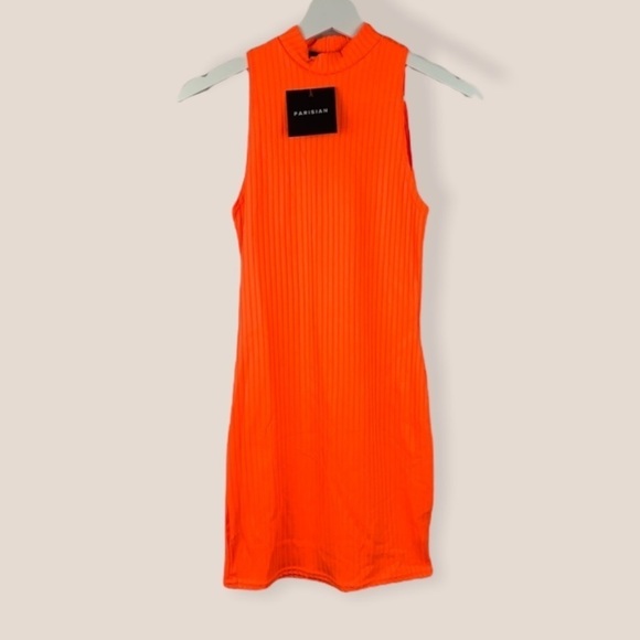 Dresses & Skirts - Orange High Neck Rib Sleeveless Bodycon Mini Dress 2 NWT